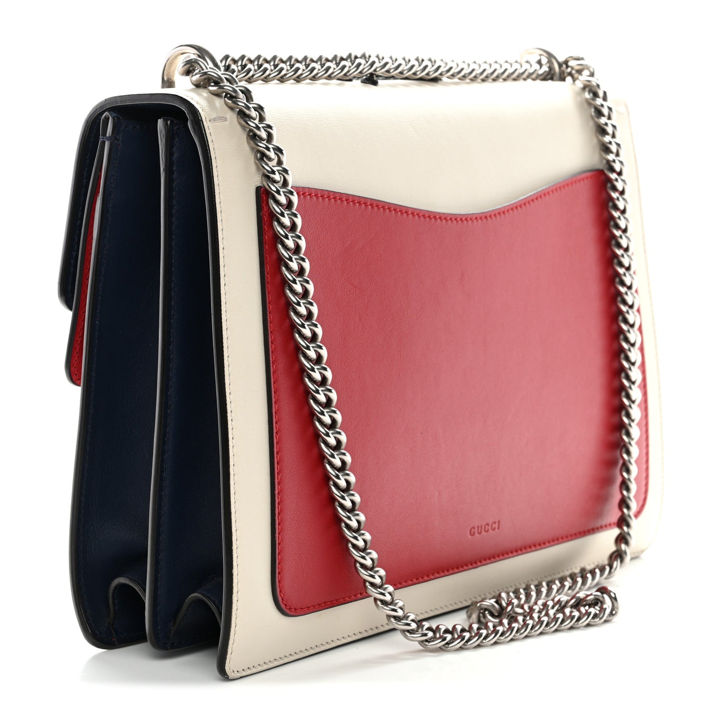 Calfskin Bee Embroidered Medium Dionysus Shoulder Bag White Blue Hibiscus Red