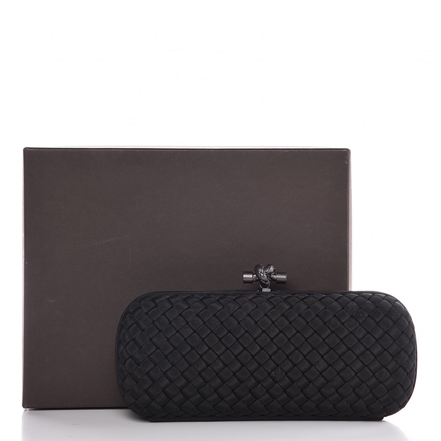 Satin Intreccio Impero Stretch Knot Clutch Black