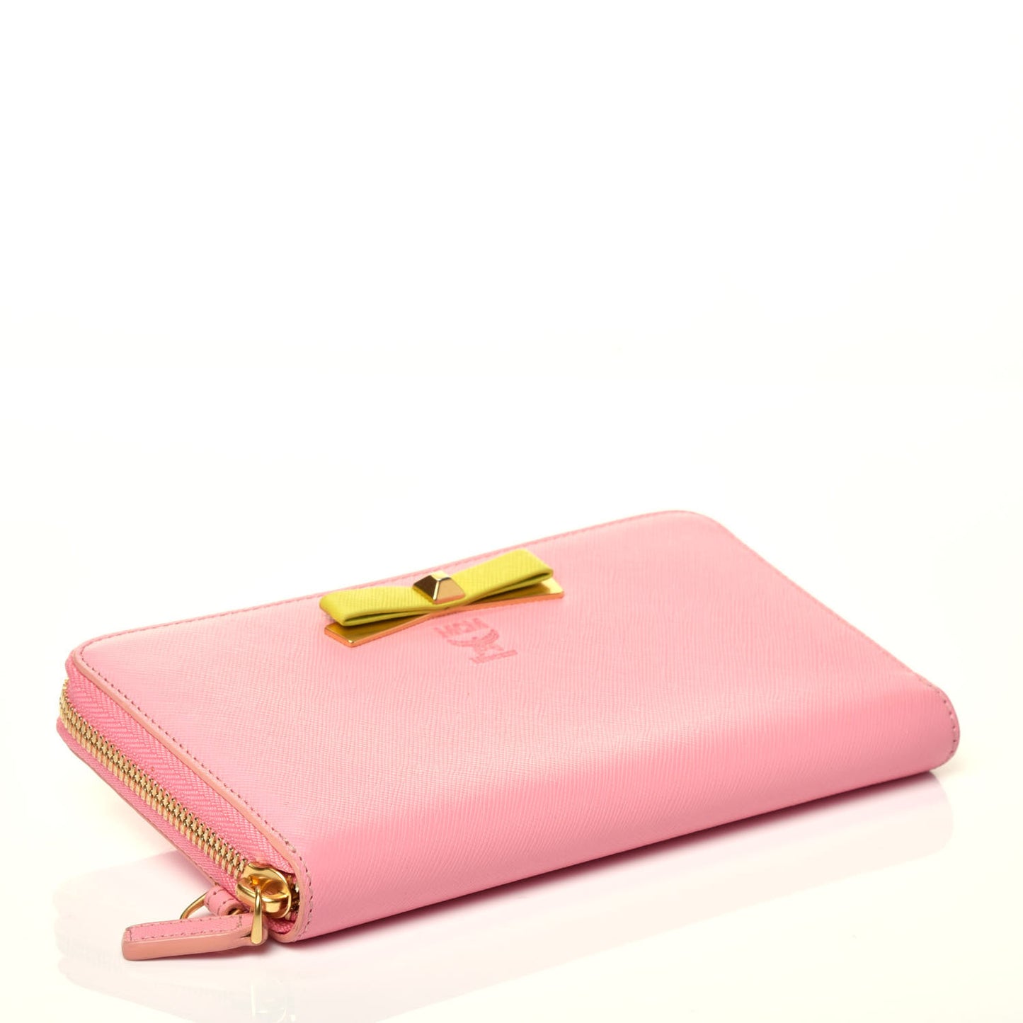 Saffiano Large Mina Zip Around Wallet Pink Yellow