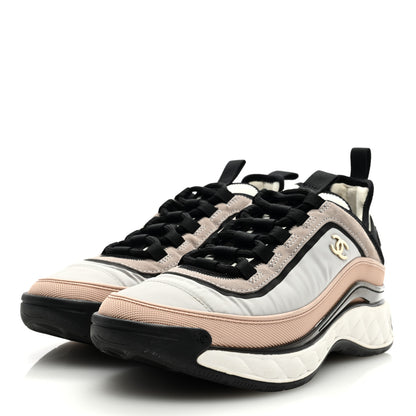 Chanel Fabric Suede Calfskin CC Sneakers 39 Pink Grey 2 of 8