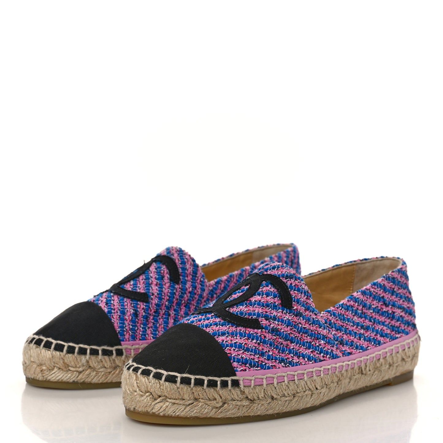 Tweed Grosgrain CC Espadrilles 38 Pink Black