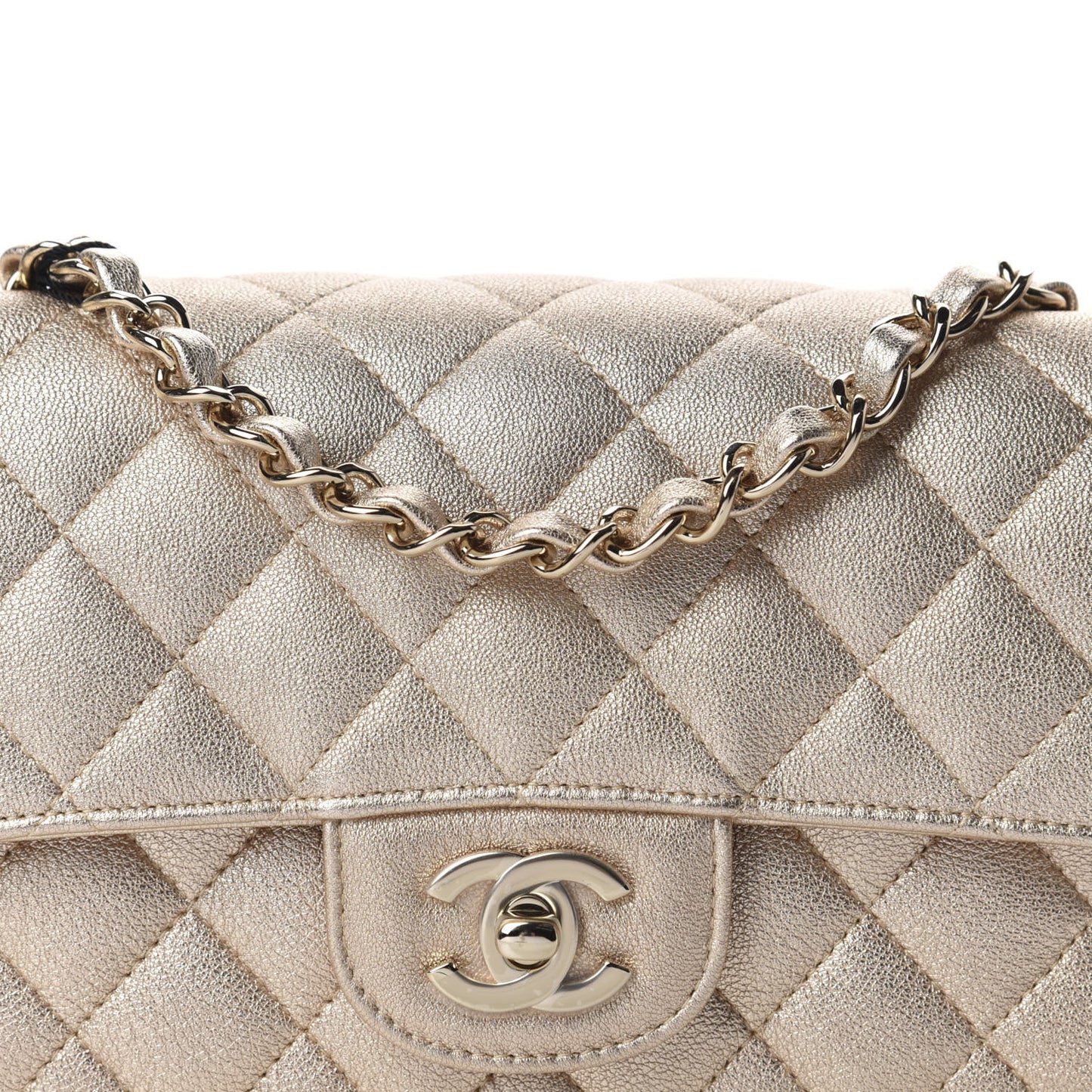 Metallic Lambskin Quilted Mini Rectangular Flap Gold