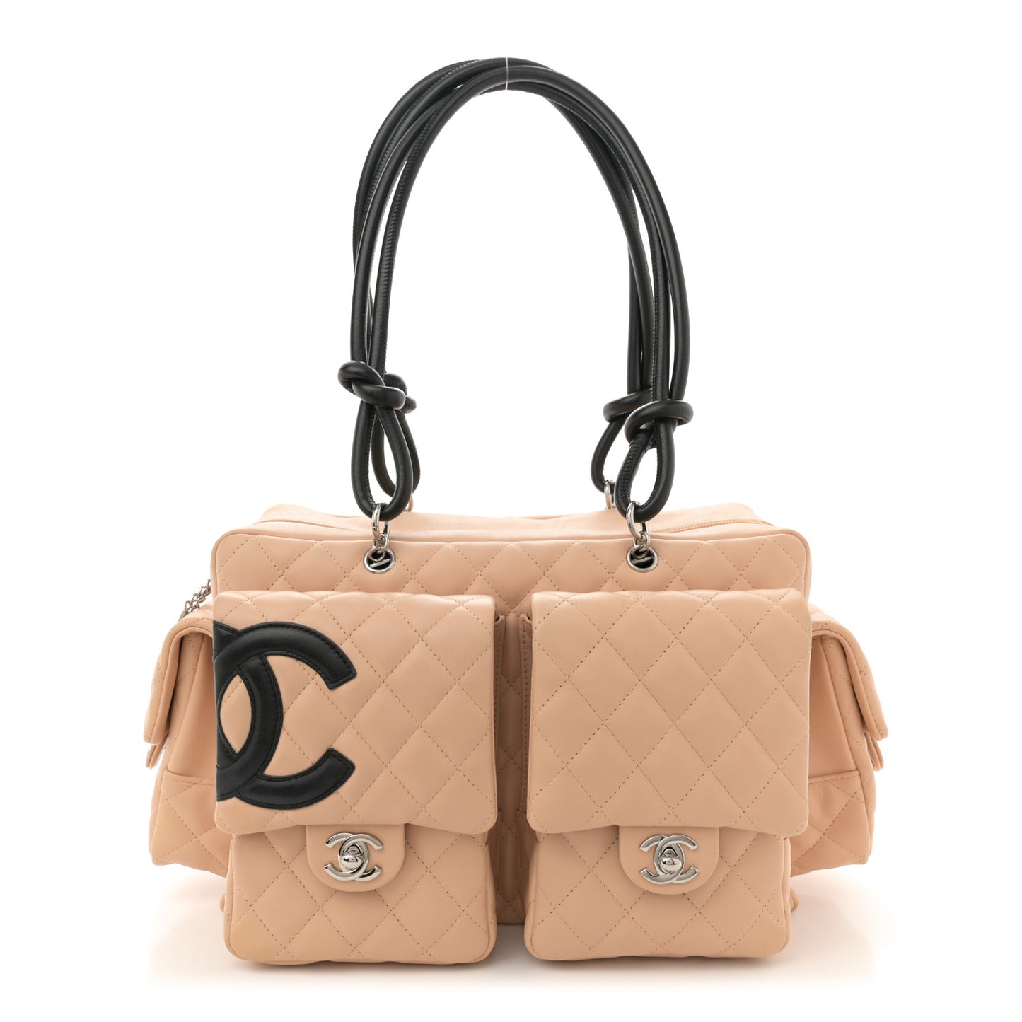 Calfskin Quilted Large Cambon Multipocket Reporter Beige Black