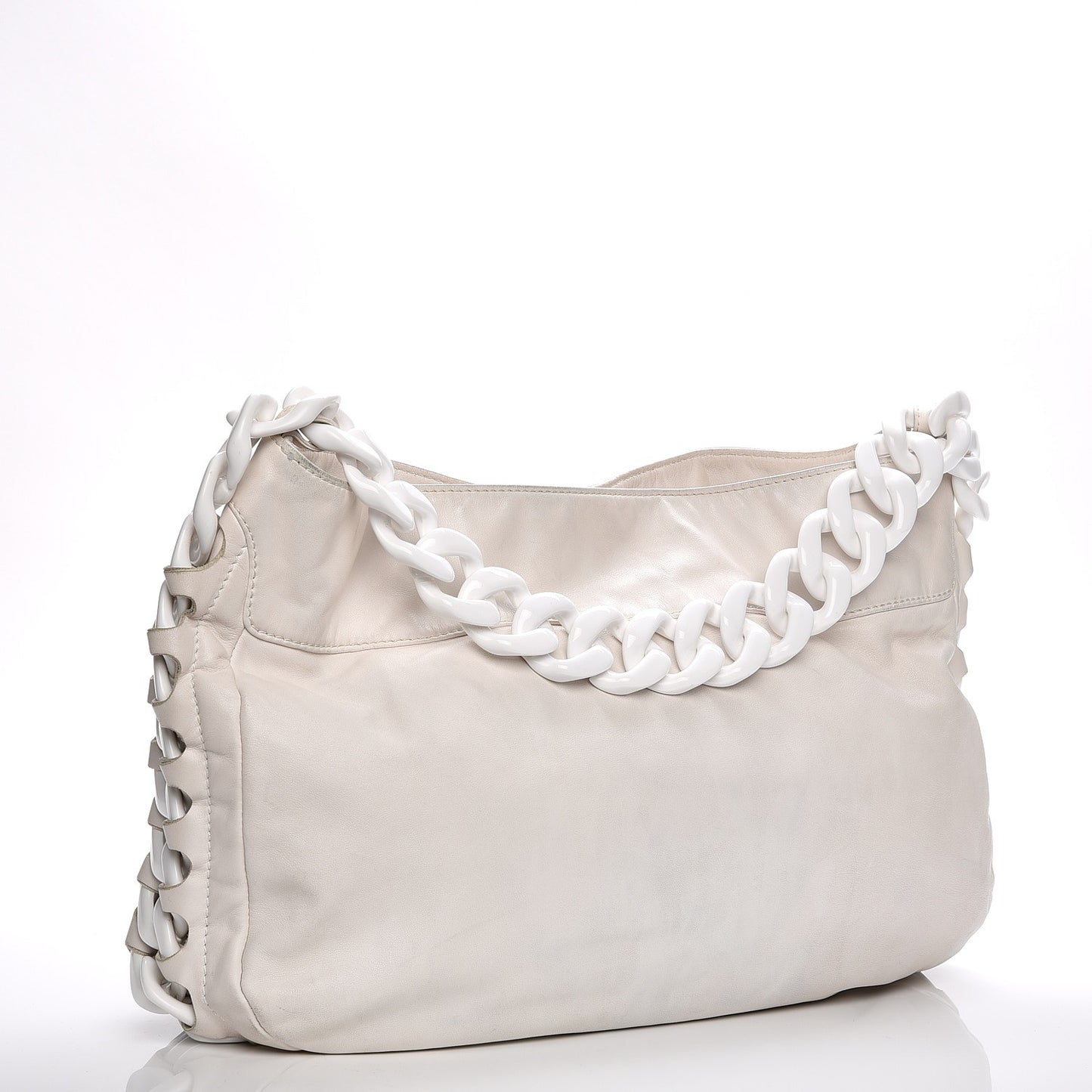 Calfskin Modern Chain Rhodoid Hobo White