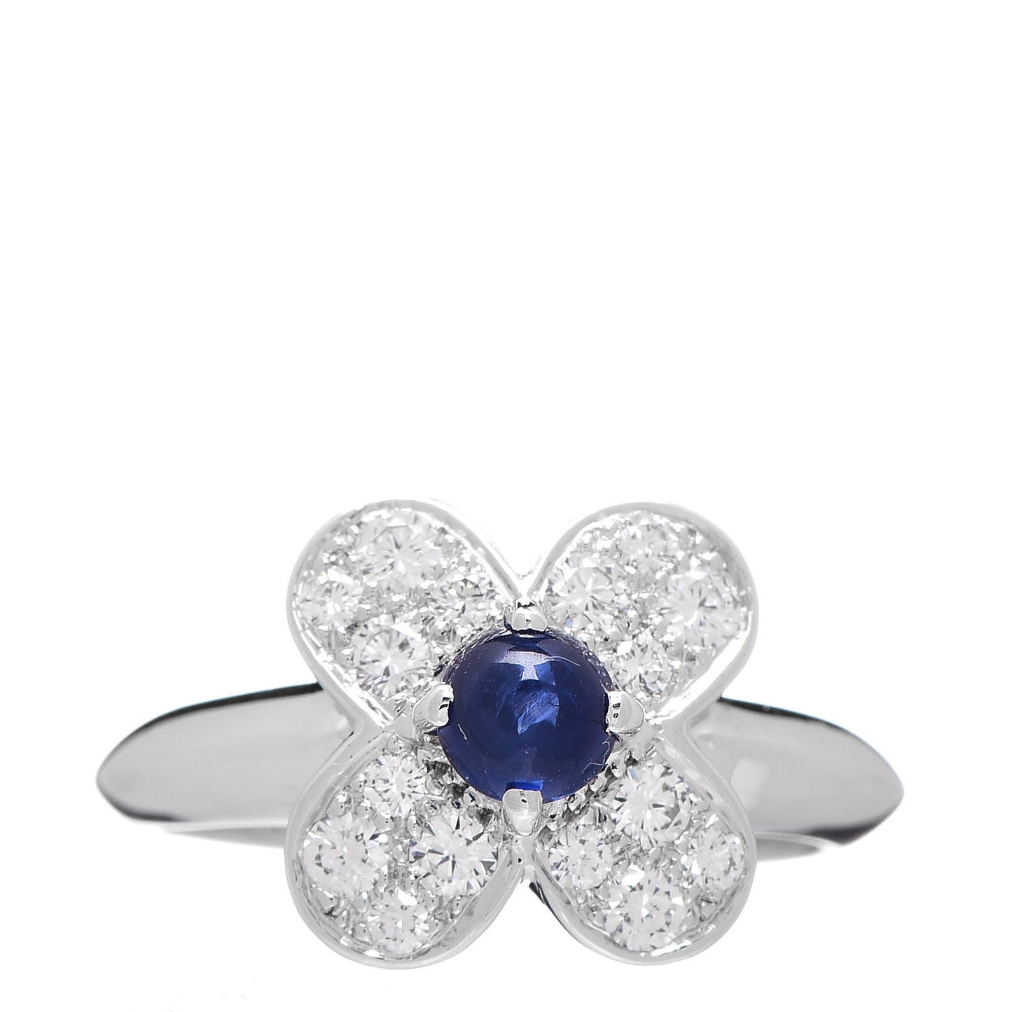 18K White Gold Diamond Sapphire Trefle Ring 51 5.75