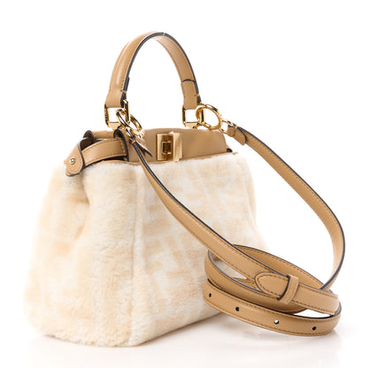 Fendi Shearling Nappa Macro FF 1974 Mini Peekaboo Iconic Satchel White Ice Cuoio Miele Scuro 3 of 11