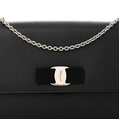 Salvatore Ferragamo Hammered Calfskin Vara Bow Chain Flap Crossbody Black 7 of 12