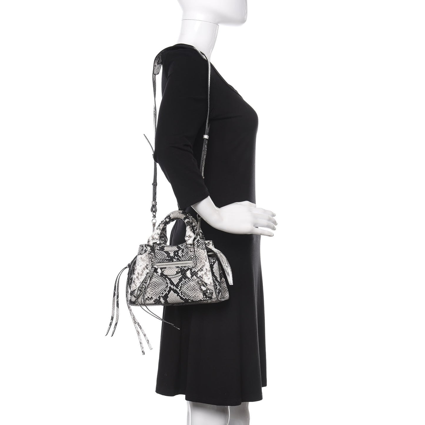 Grained Calfskin Snake Effect Neo Classic Silver Hardware Mini City Black White