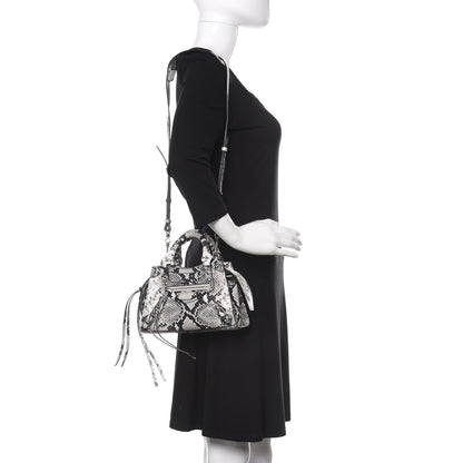 Balenciaga Grained Calfskin Snake Effect Neo Classic Silver Hardware Mini City Black White 2 of 7
