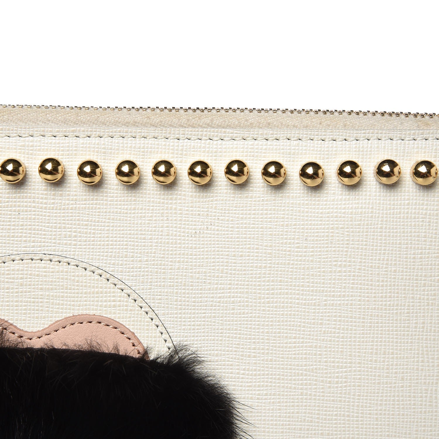Fendi Vitello Elite Mink Fur Studded Karlito Zip Around Pouch White 7 of 16