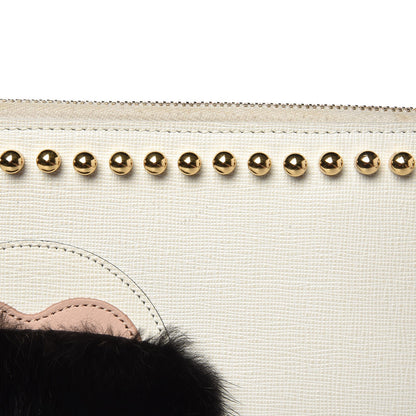 Fendi Vitello Elite Mink Fur Studded Karlito Zip Around Pouch White 7 of 16