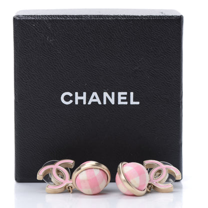 Chanel Silk Enamel Plaid CC Earrings Pink White 6 of 6