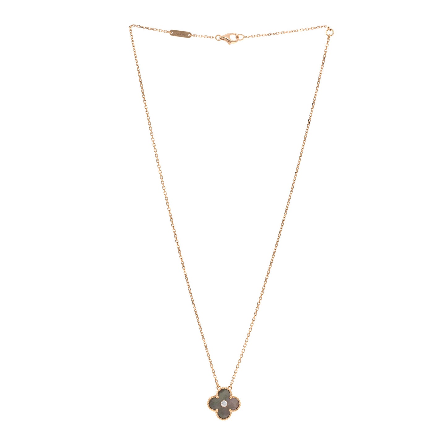 18K Rose Gold Diamond Grey Mother of Pearl Vintage Alhambra Pendant Necklace