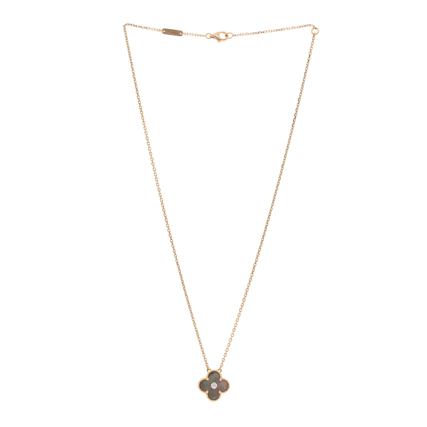 Van Cleef & Arpels 18K Rose Gold Diamond Grey Mother of Pearl Vintage Alhambra Pendant Necklace 3 of 6