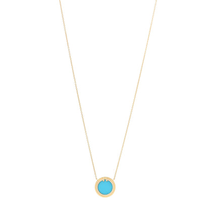 Tiffany 18K Yellow Gold Diamond Turquoise T Circle Pendant Necklace 1 of 7