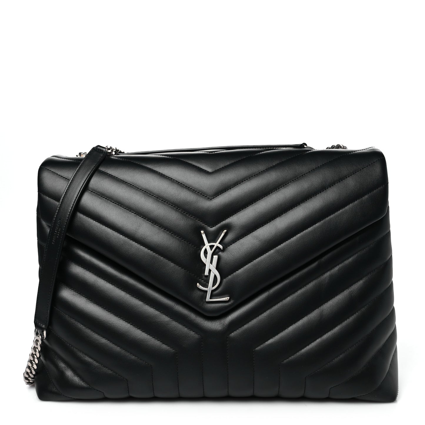 Calfskin Y Quilted Monogram Large Loulou Chain Satchel Black