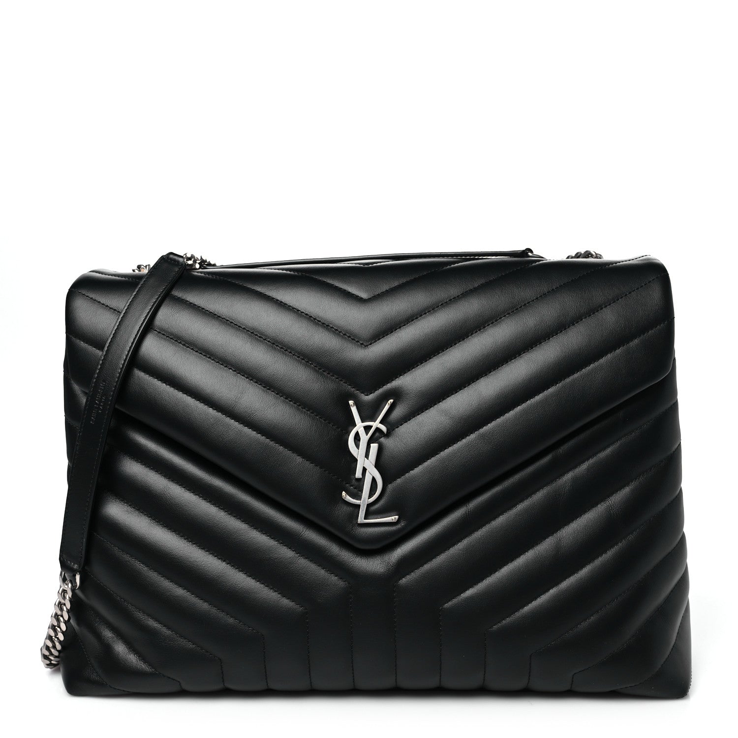 Saint Laurent Calfskin Y Quilted Monogram Large Loulou Chain Satchel Black 1 of 10