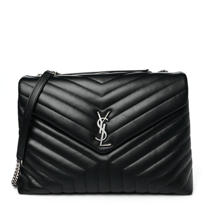 Saint Laurent Calfskin Y Quilted Monogram Large Loulou Chain Satchel Black 1 of 10
