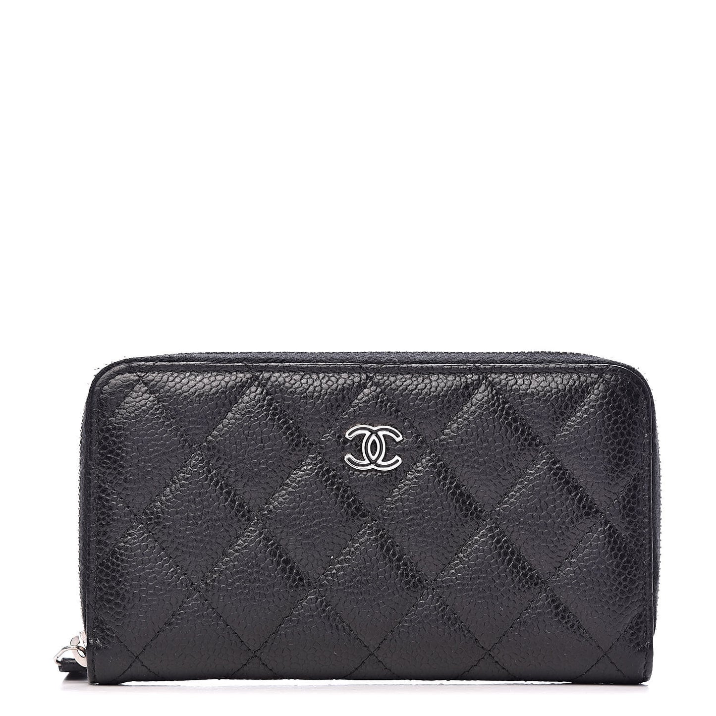 Caviar Quilted Small Gusset Zip Around Wallet Black