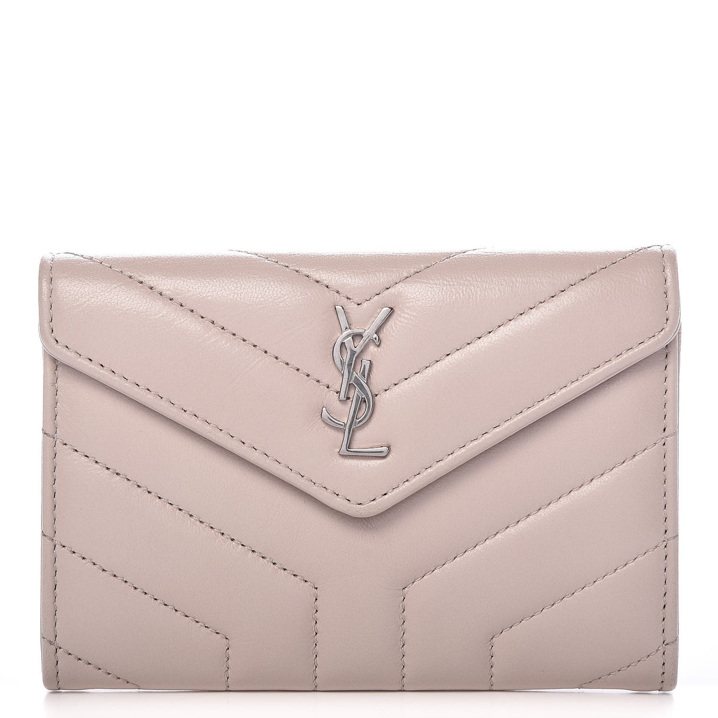 Nappa Matelasse Chevron Small Monogram Envelope Wallet Nude Powder