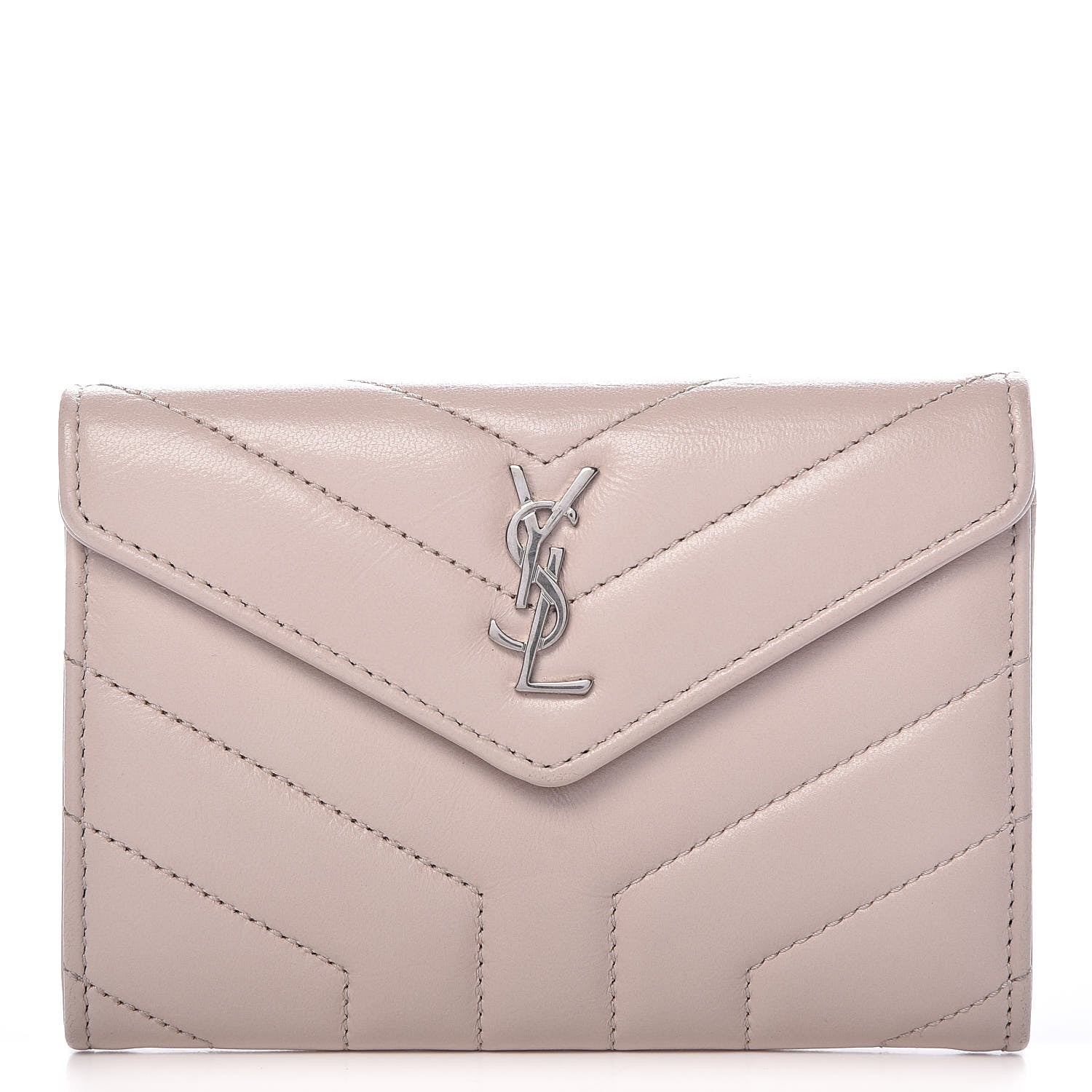 Saint Laurent Nappa Matelasse Chevron Small Monogram Envelope Wallet Nude Powder 1 of 7