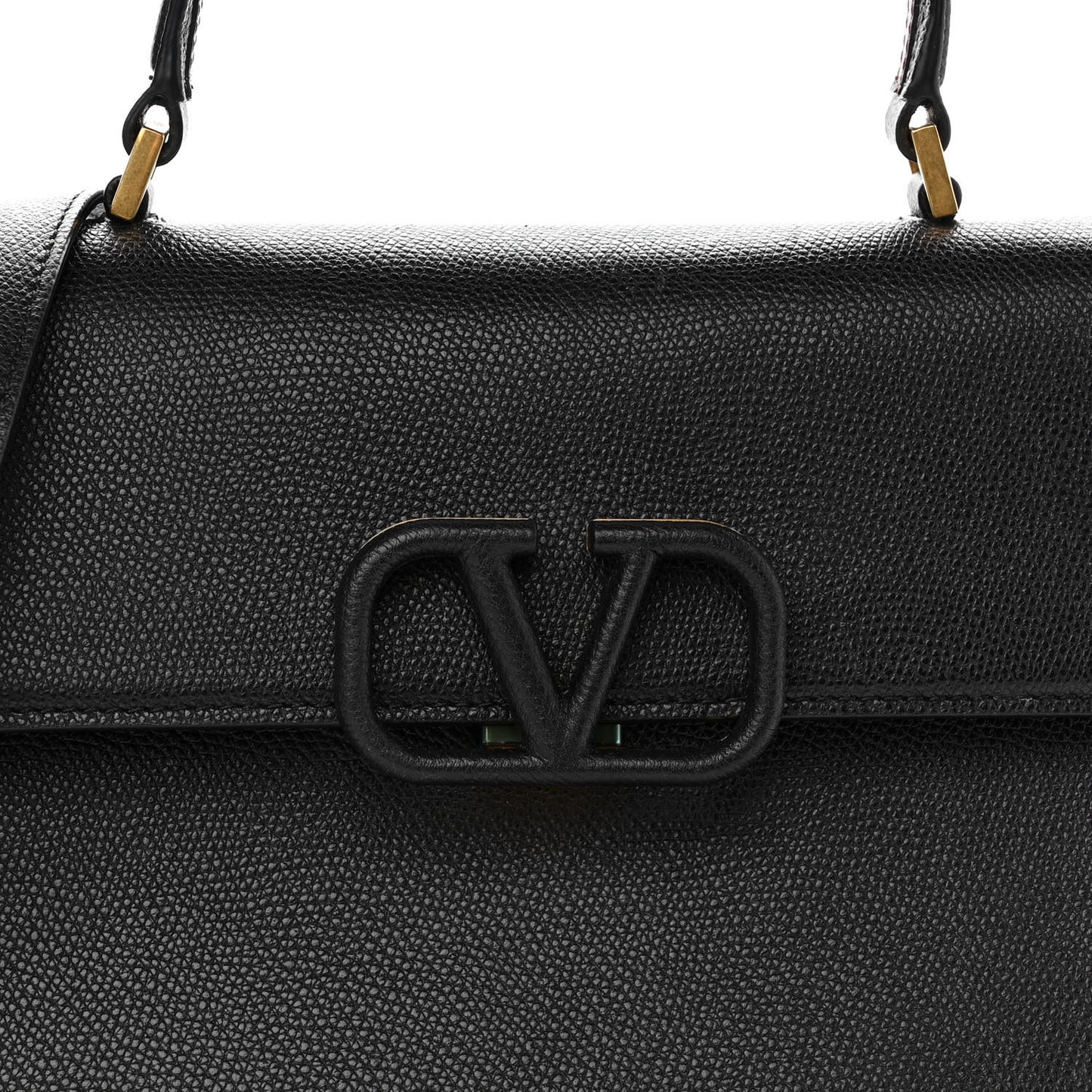 Grainy Calfskin Medium VSling Top Handle Bag Black
