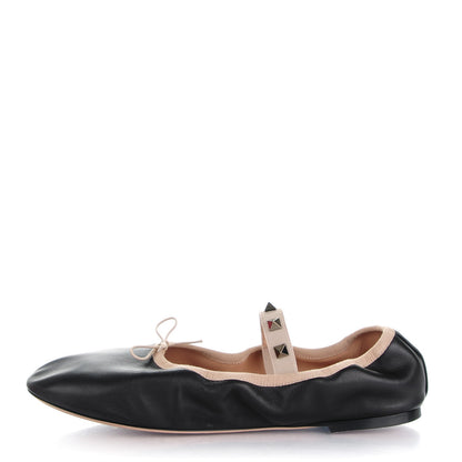 Valentino Garavani Nappa Rockstud Cross Strap Ballerina Flats 39 Black 1 of 9