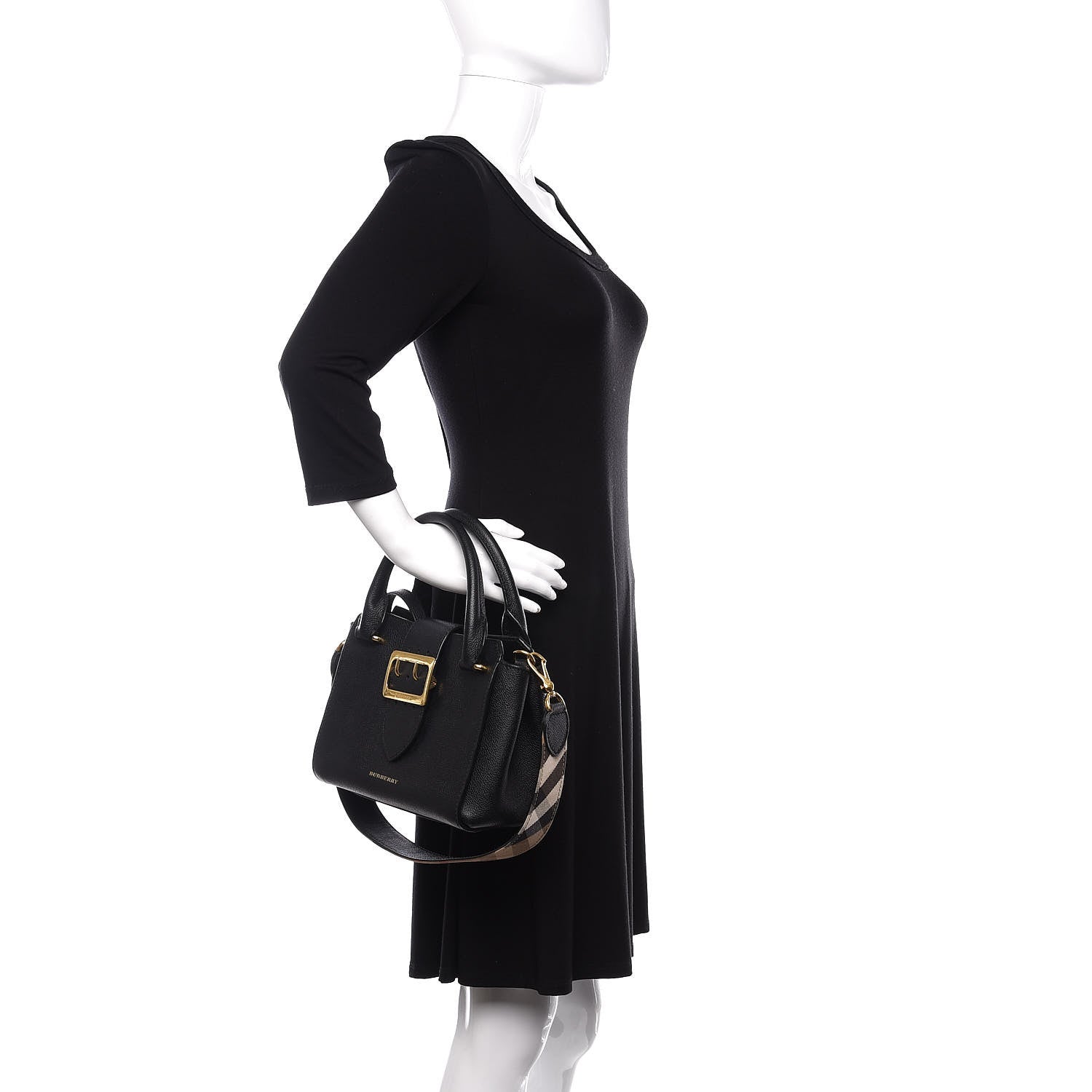 Burberry Soft Grain Calfskin Small Buckle Tote Black 3 of 13