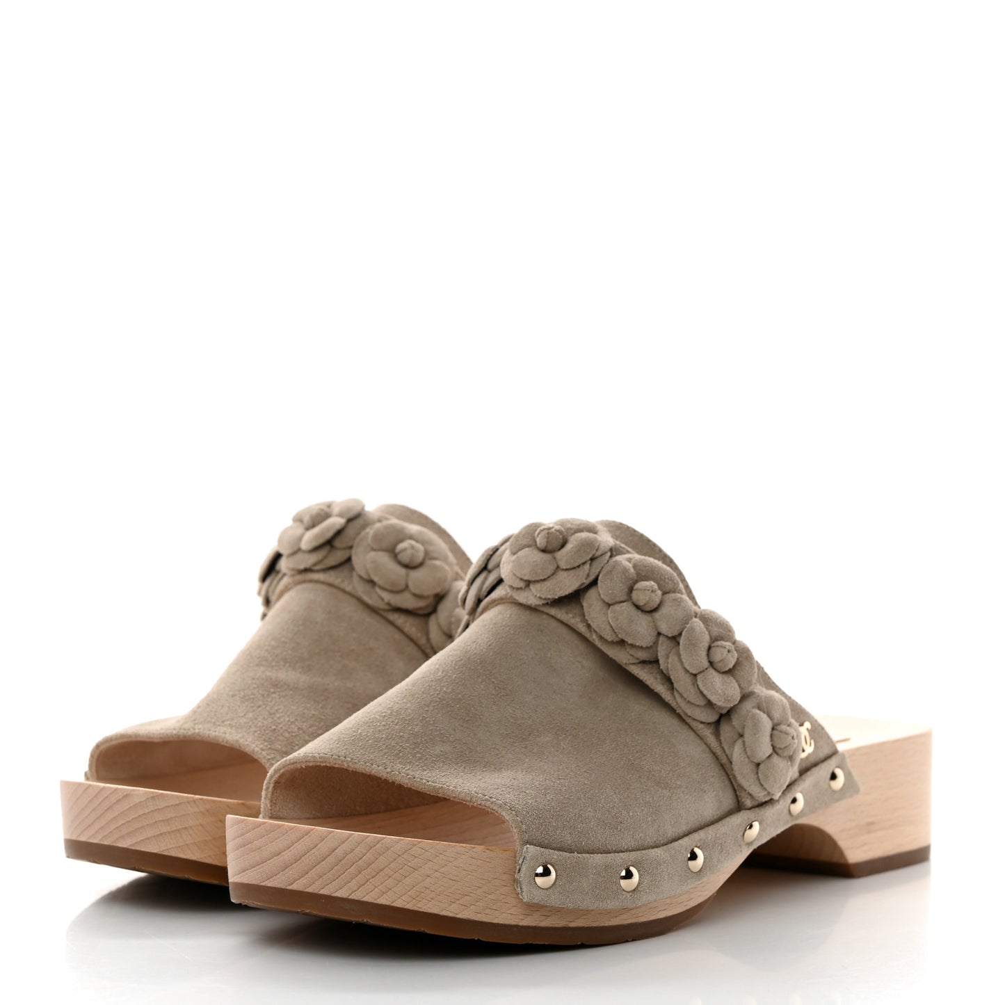 Suede Calfskin Camellia Mules 38 Beige