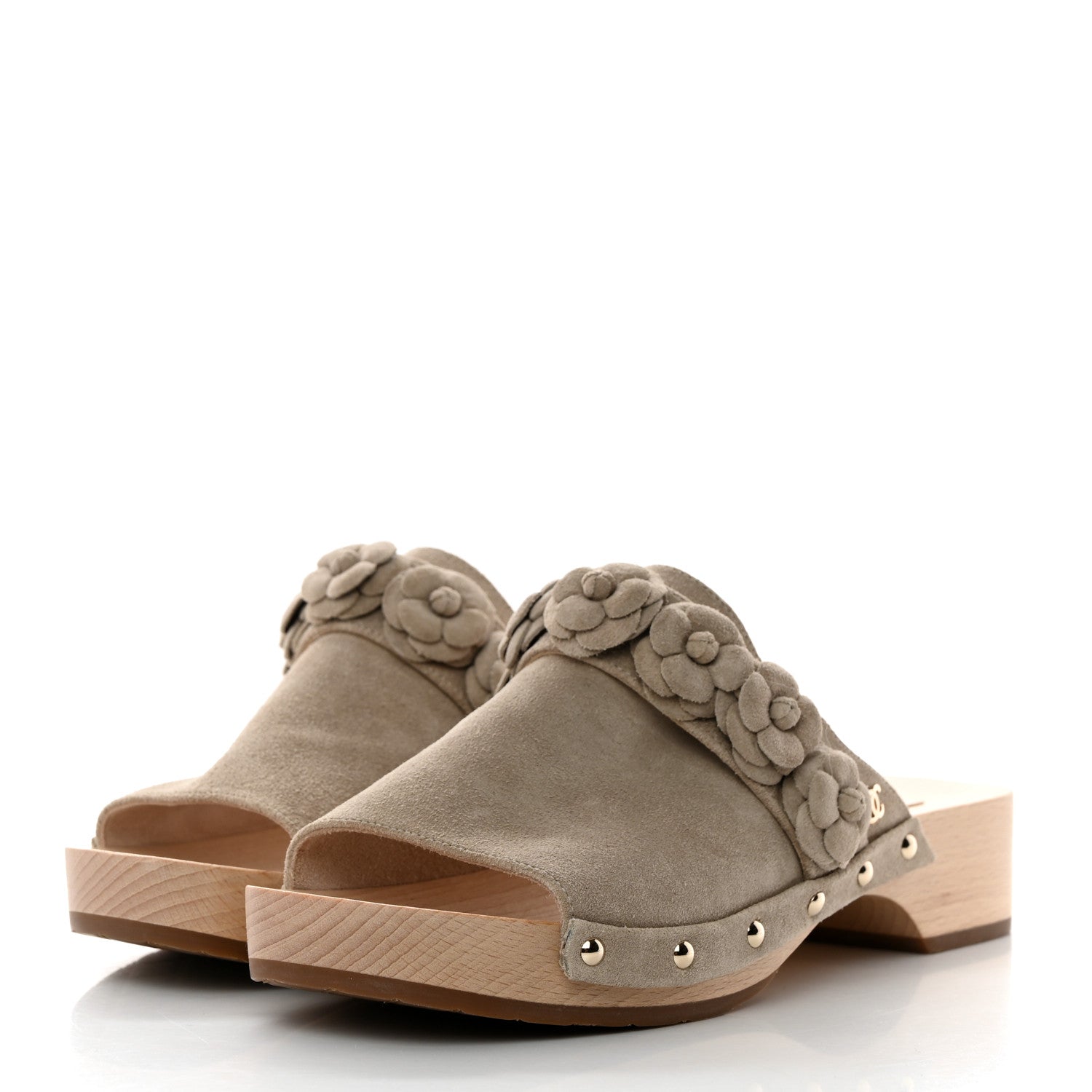 Chanel Suede Calfskin Camellia Mules 38 Beige 3 of 10