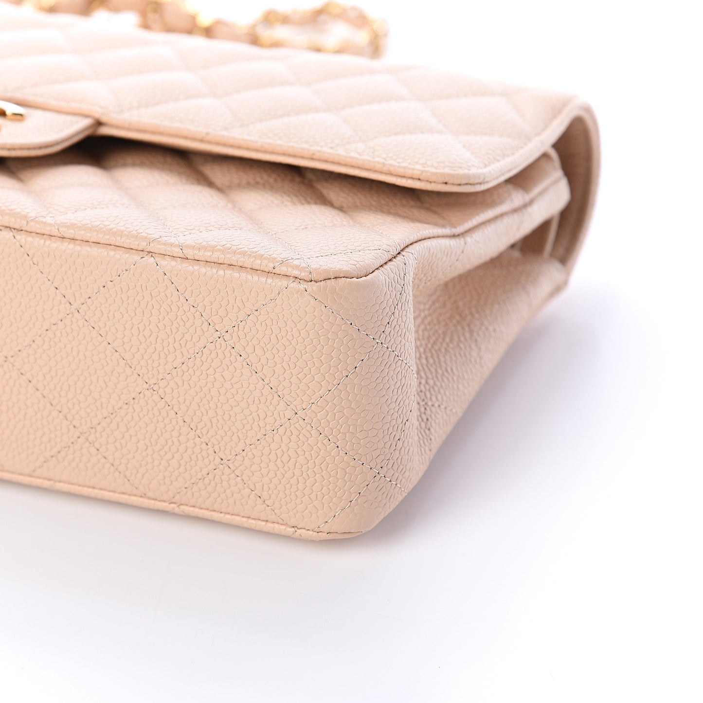 Caviar Quilted Medium Double Flap Beige Clair