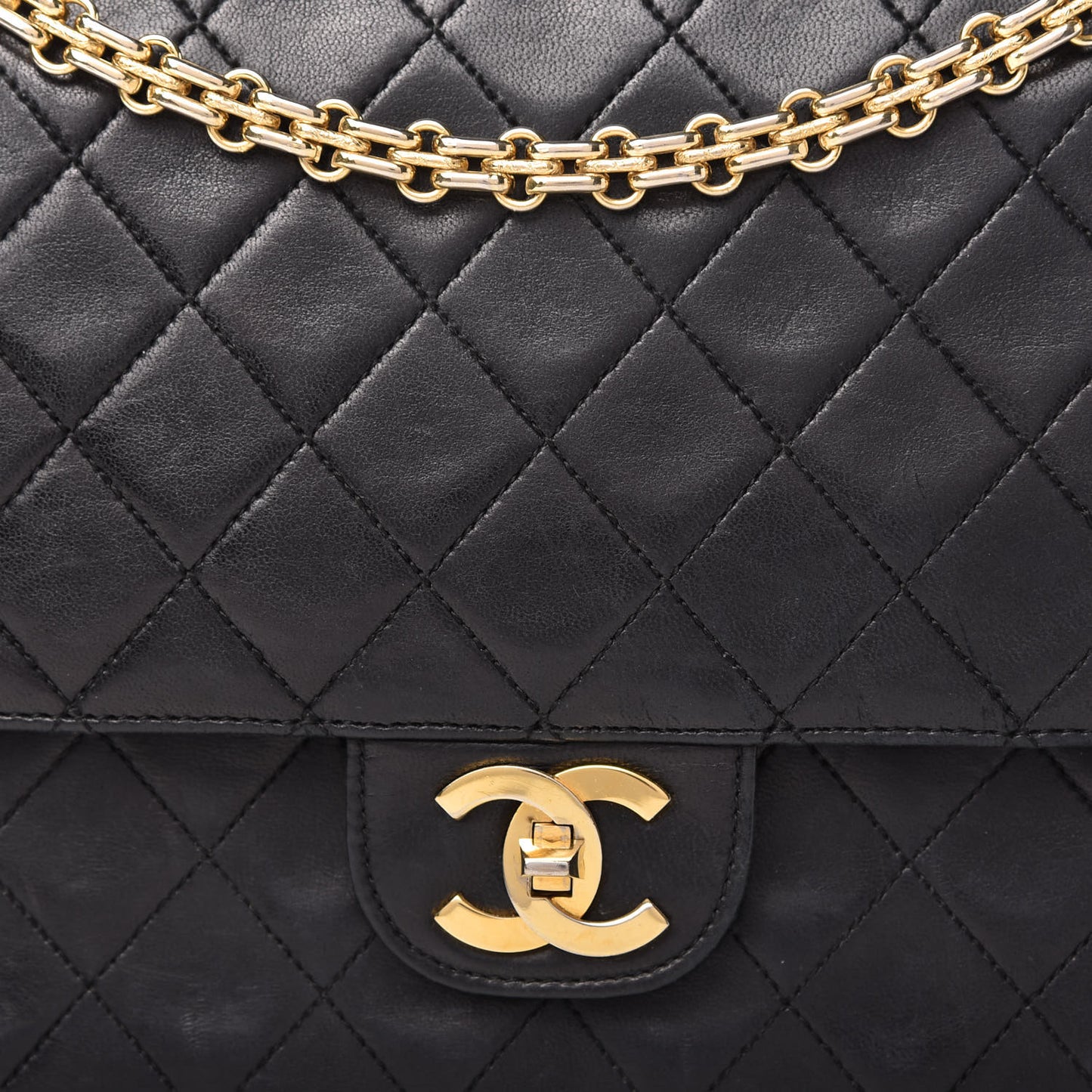 Lambskin Quilted Medium Double Flap Bijoux Chain Black
