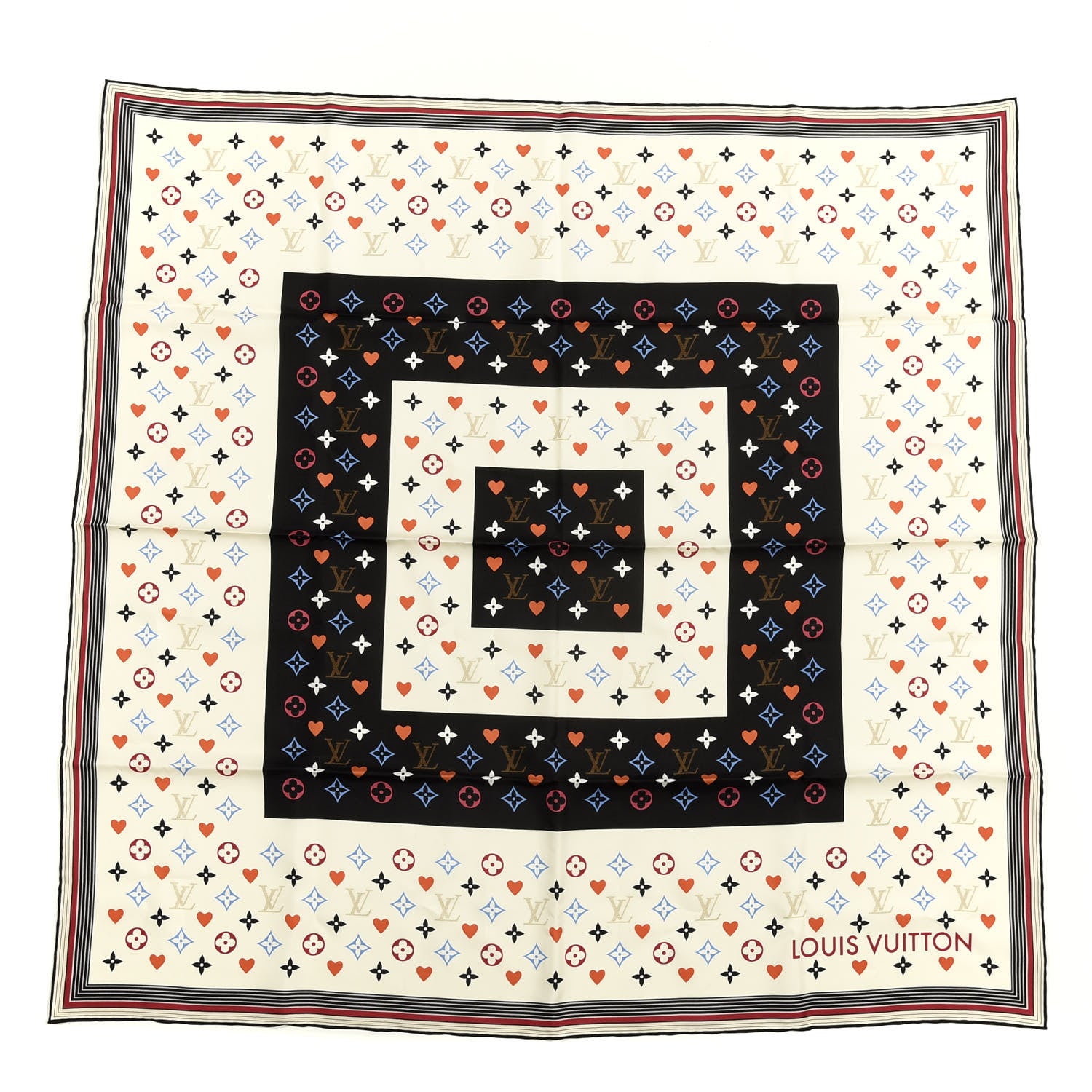 Louis Vuitton Silk Game On Square Scarf Black White 1 of 3