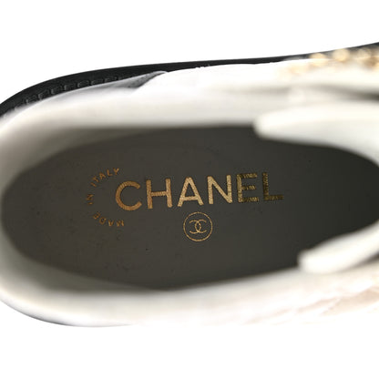 Chanel Shiny Goatskin Calfskin Quilted Lace Up Combat Boots 40.5 Black White 7 of 9