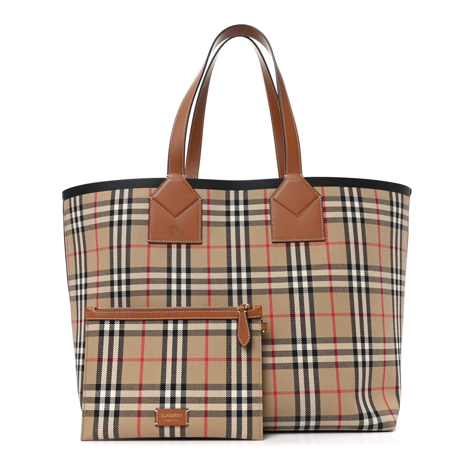 Burberry Cotton Vintage Check Large London Tote Bag Briar Brown Black 3 of 10