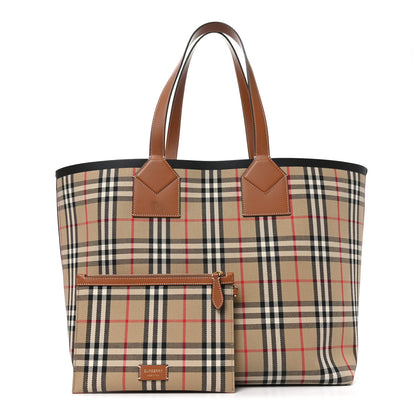 Burberry Cotton Vintage Check Large London Tote Bag Briar Brown Black 3 of 10
