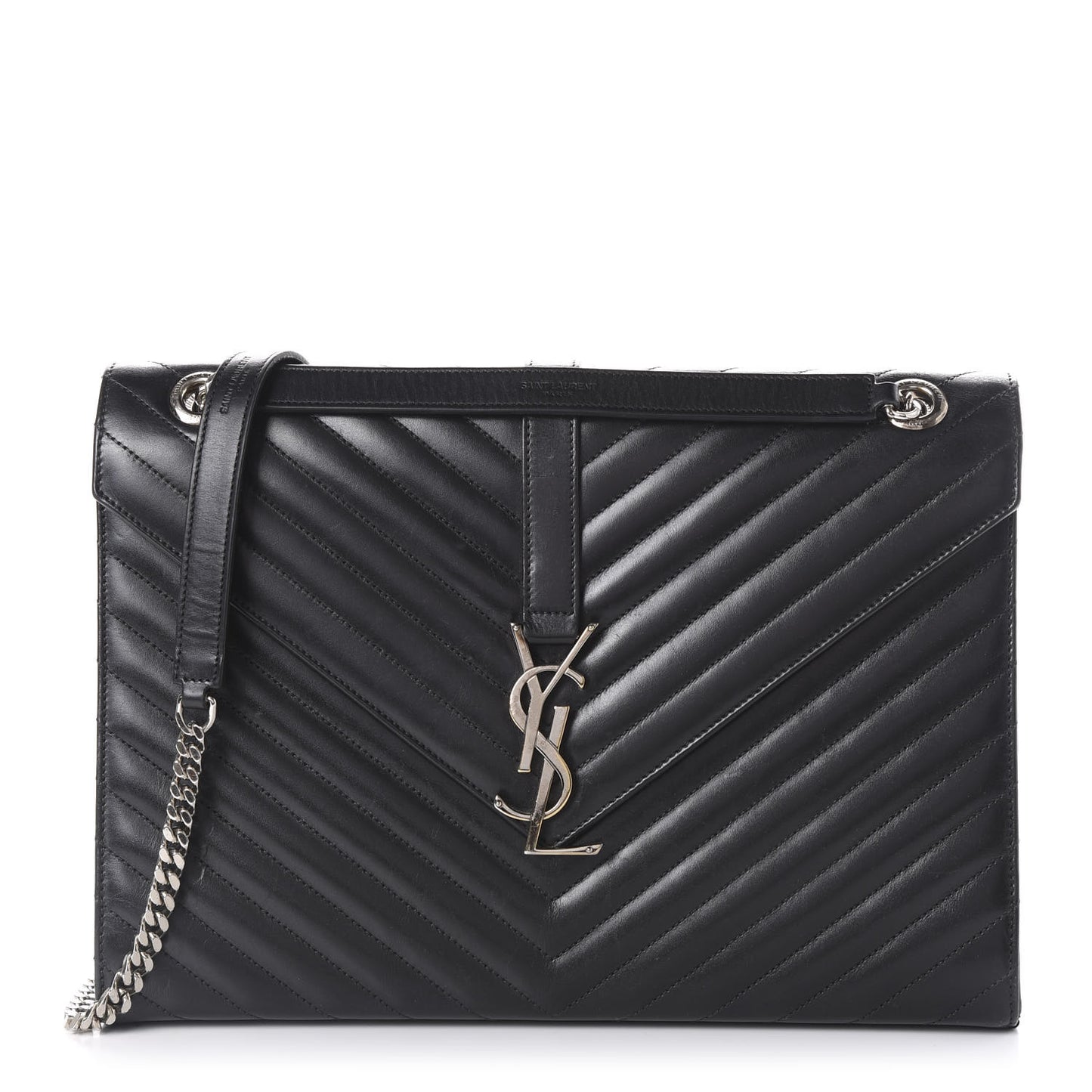 Smooth Calfskin Matelasse Chevron Large Monogram Satchel Black