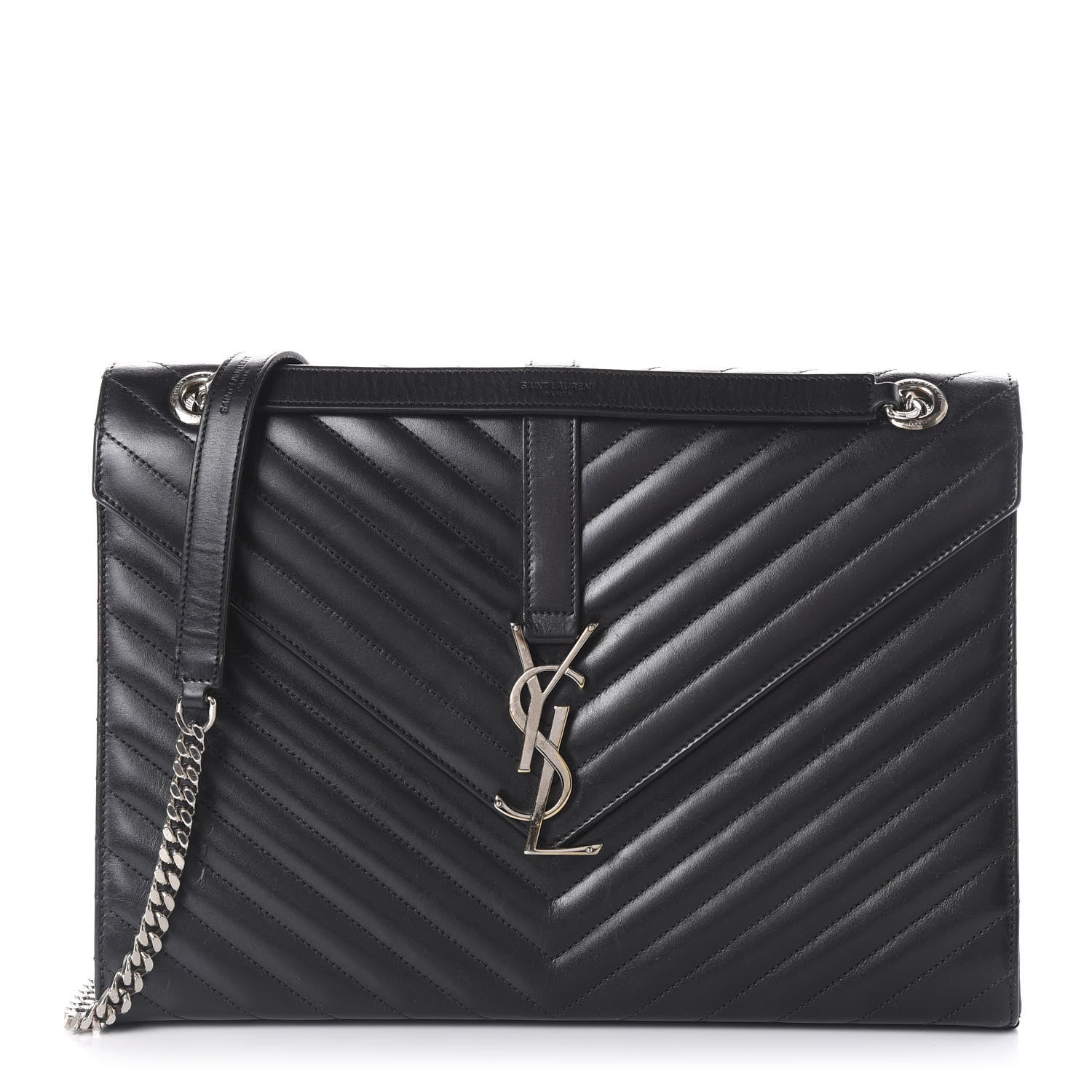 Saint Laurent Smooth Calfskin Matelasse Chevron Large Monogram Satchel Black 1 of 8