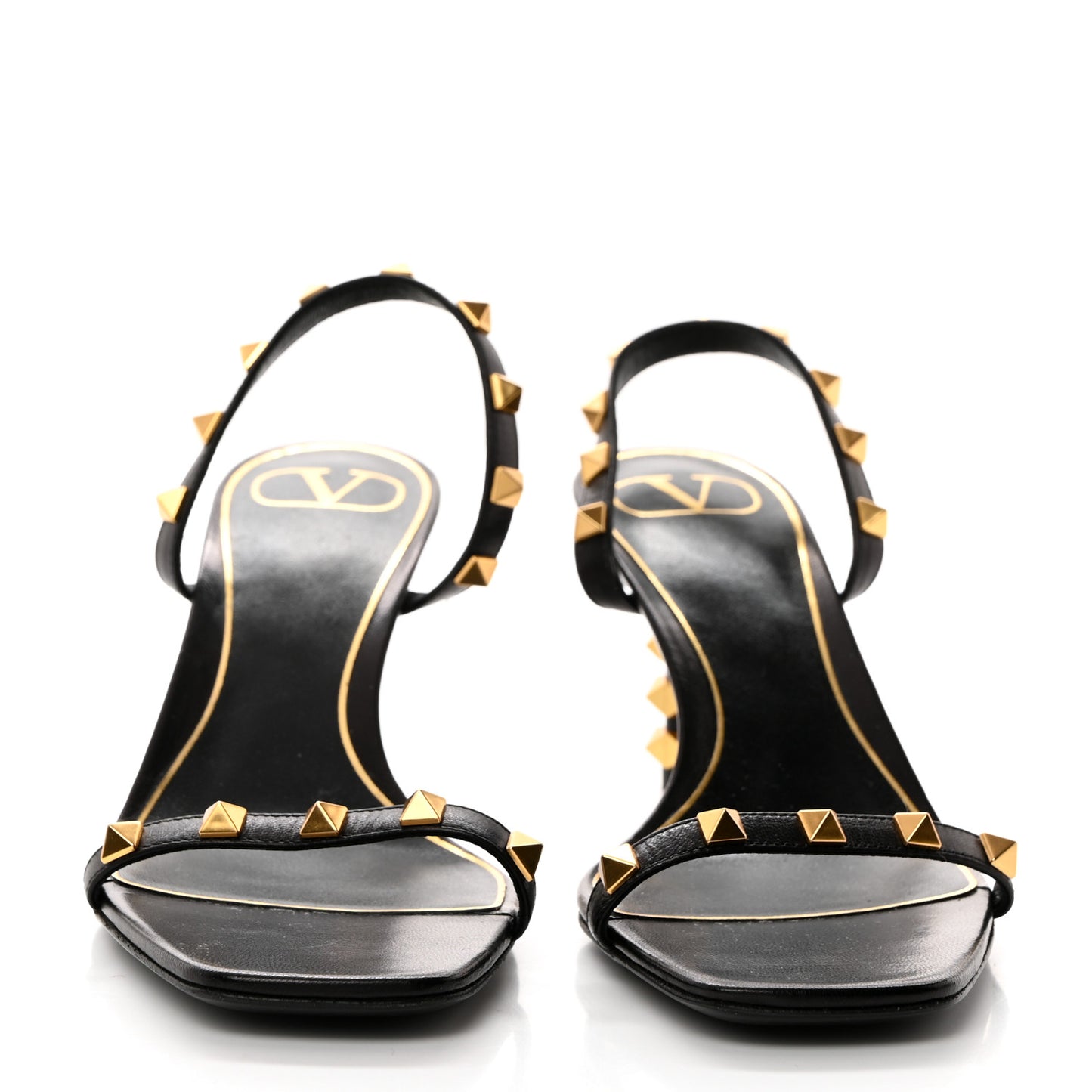 Goatskin Rockstud Sculpted Heel 70mm Slingback Sandals 36.5 Black