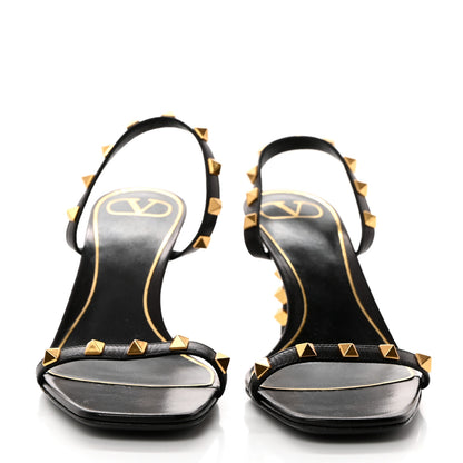 Valentino Garavani Goatskin Rockstud Sculpted Heel 70mm Slingback Sandals 36.5 Black 2 of 8