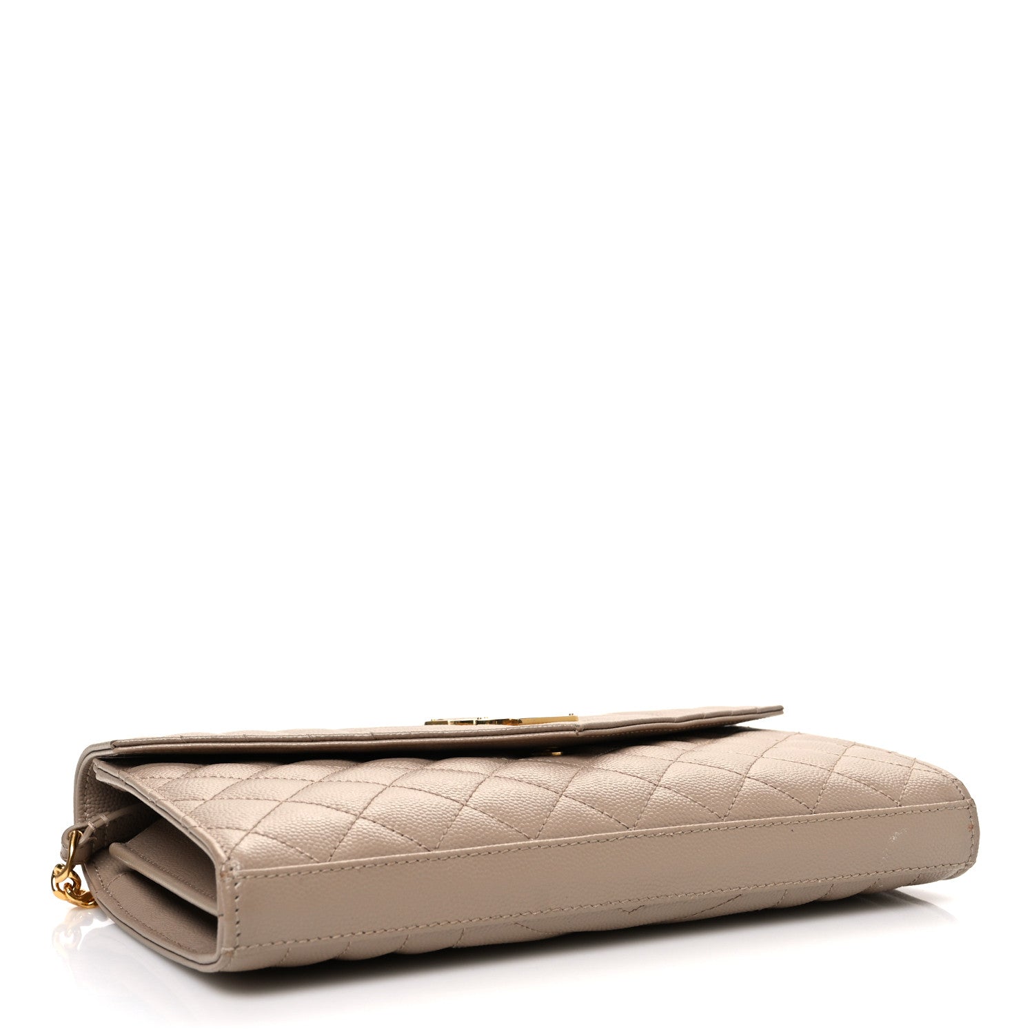 Saint Laurent Grain De Poudre Mixed Matelasse Triquilt Monogram Chain Wallet Dark Beige 4 of 14
