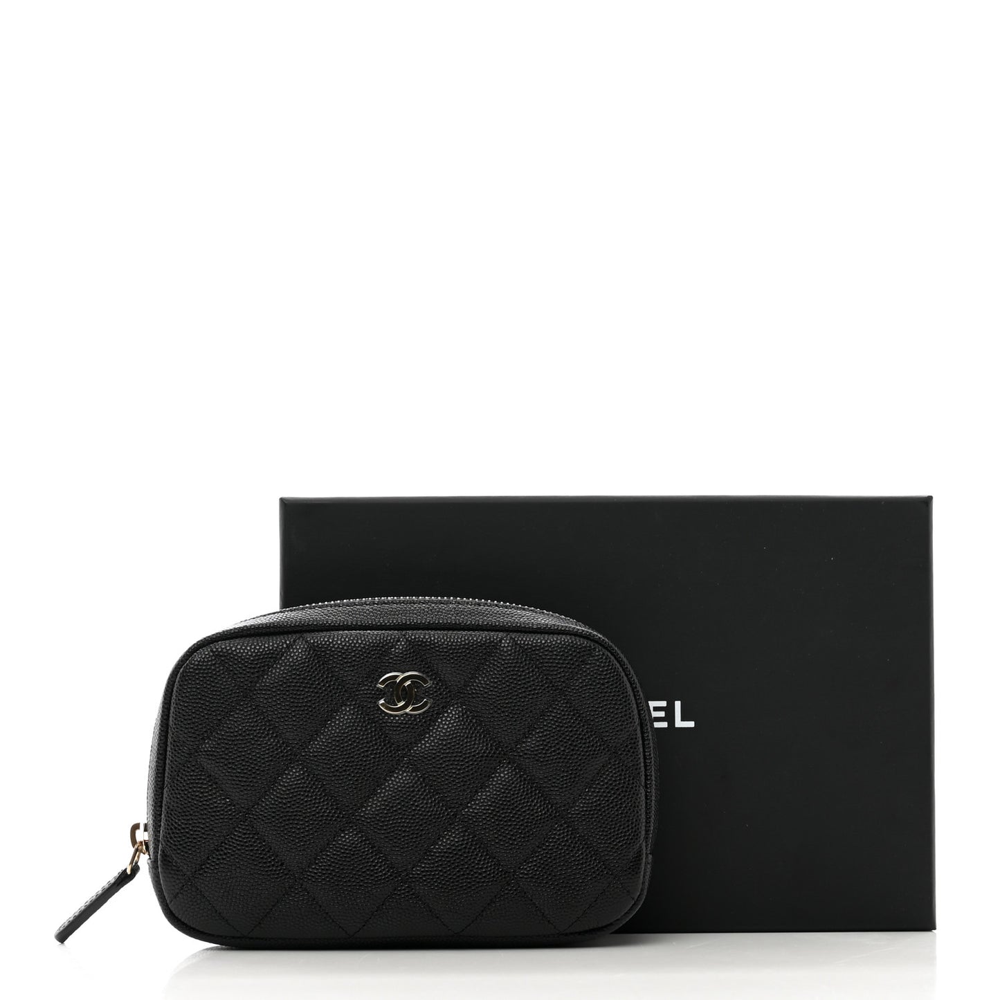 Caviar Quilted Small Curvy Pouch Cosmetic Case Black