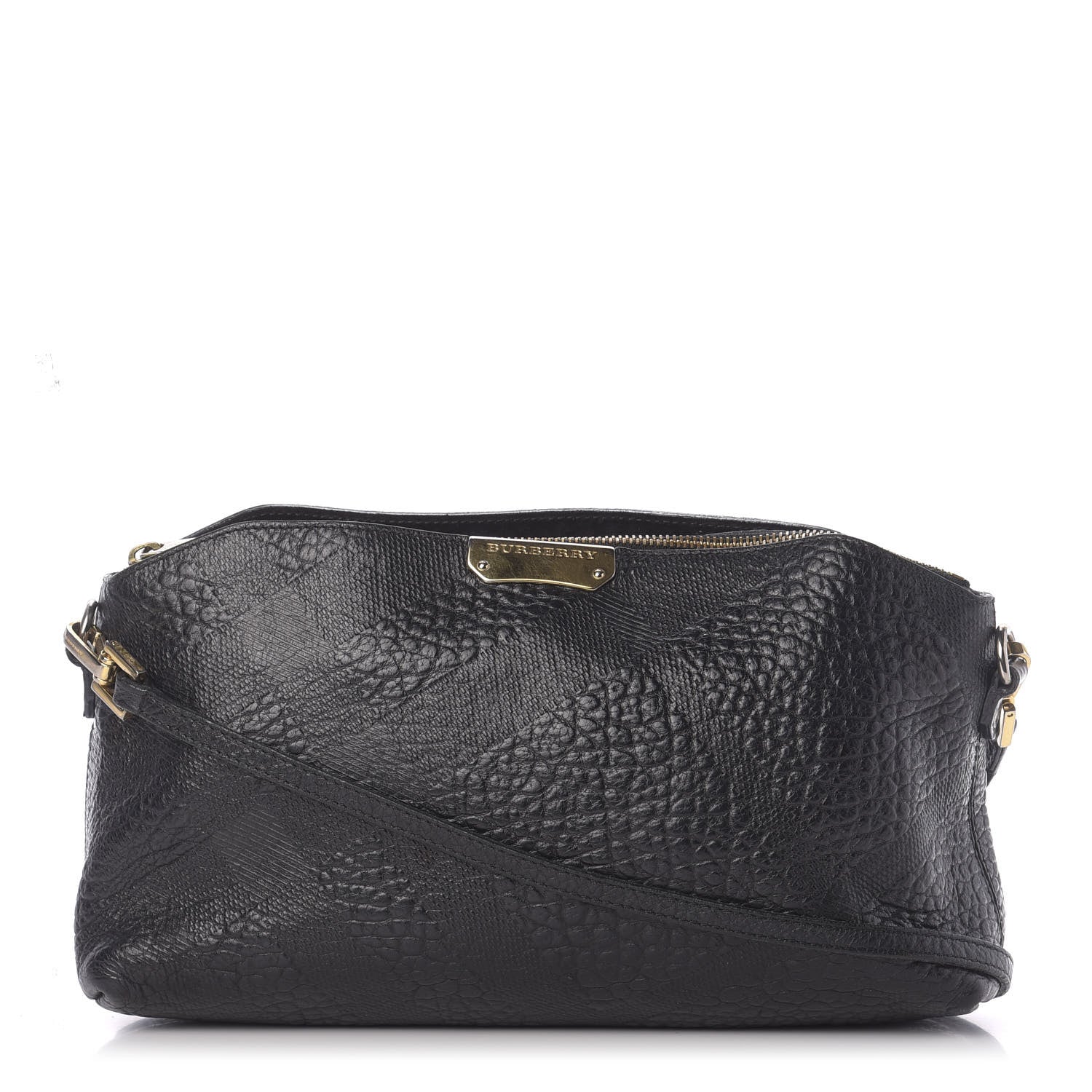 Burberry Signature Grain Calfskin Check Embossed Small Chichester Crossbody Clutch Bag Black 1 of 10
