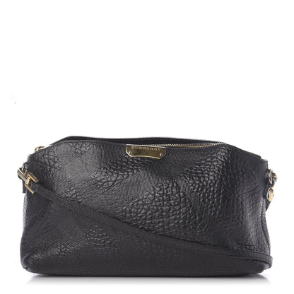 Burberry Signature Grain Calfskin Check Embossed Small Chichester Crossbody Clutch Bag Black 1 of 10