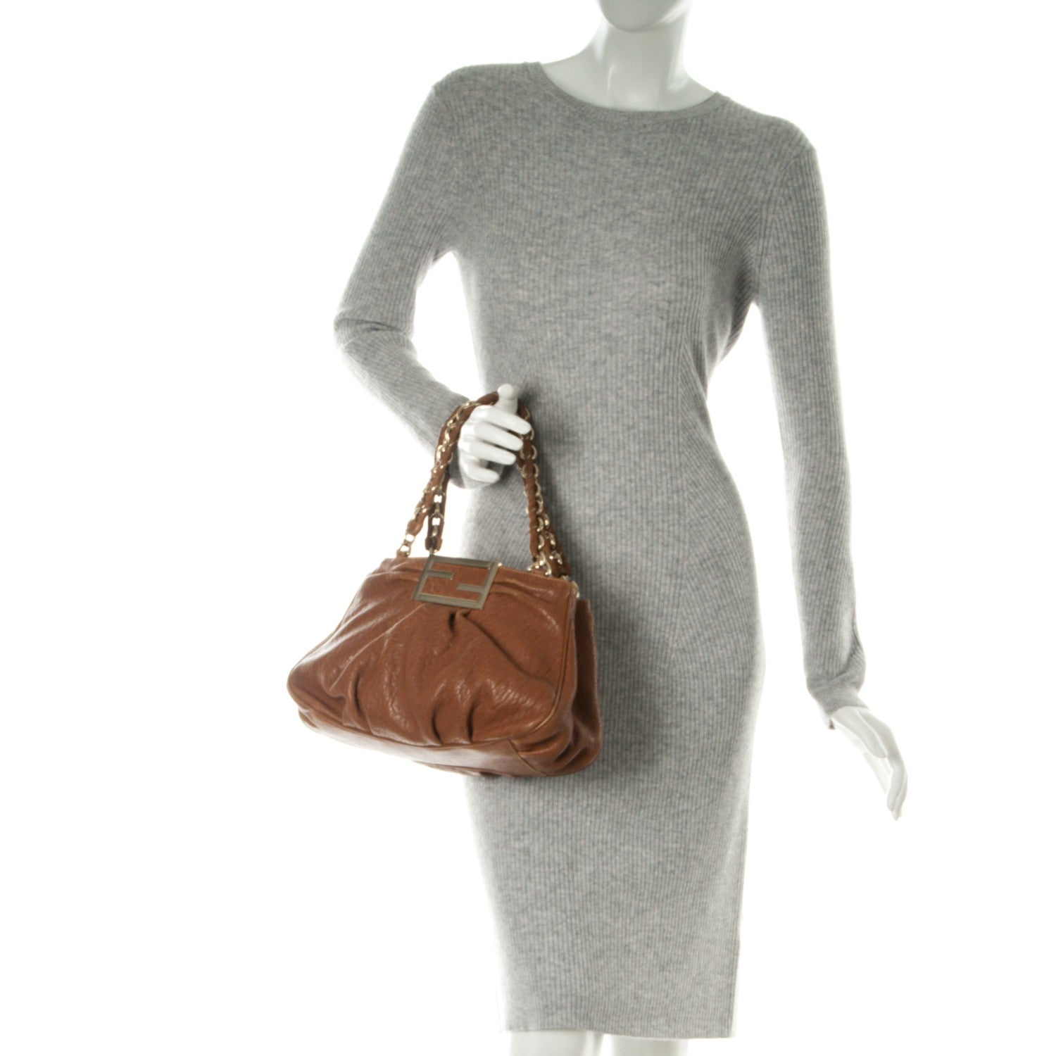 Fendi Crinkled Lambskin Small Mia Tote Camel 2 of 8