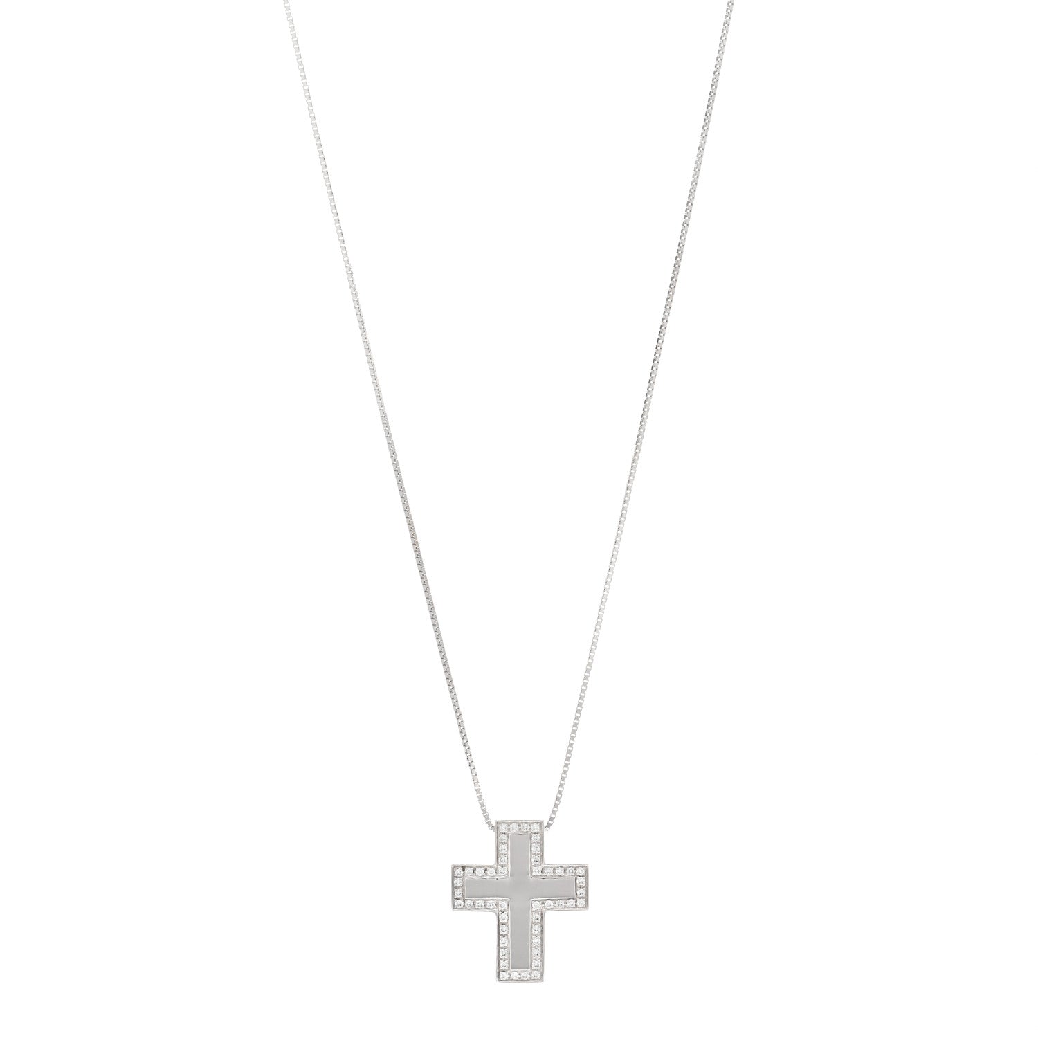 Damiani 18K White Gold Diamond Cross Pendant Necklace 1 of 4