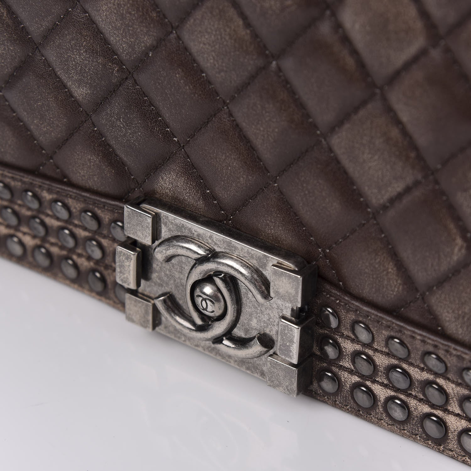 Chanel Faded Calfskin Quilted Large Studded Boy Flap Brown Beige 10 of 11