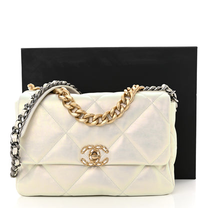 Chanel Iridescent Calfskin Quilted Large Chanel 19 Flap White 11 of 11