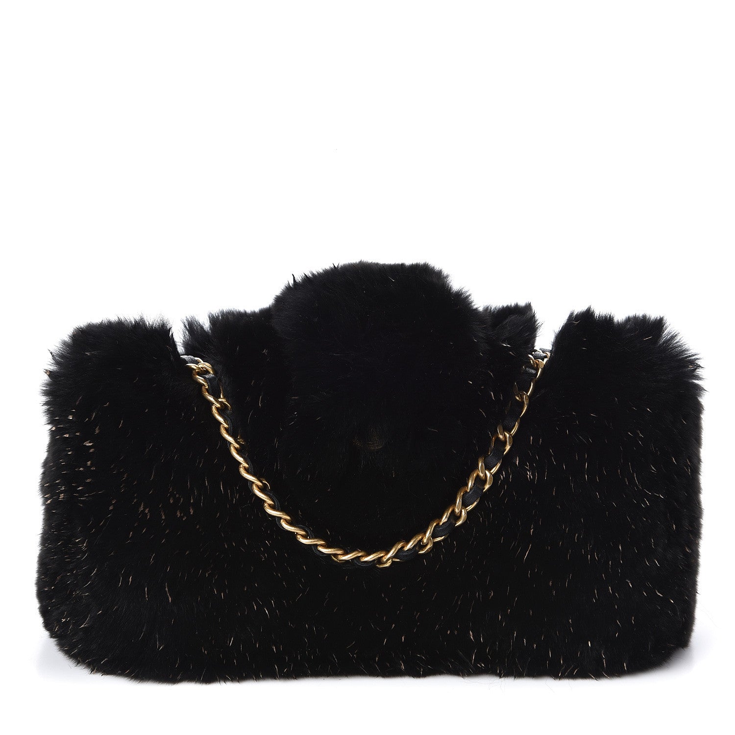 Chanel Rabbit Fur Small Clutch With Chain Black 1 of 12