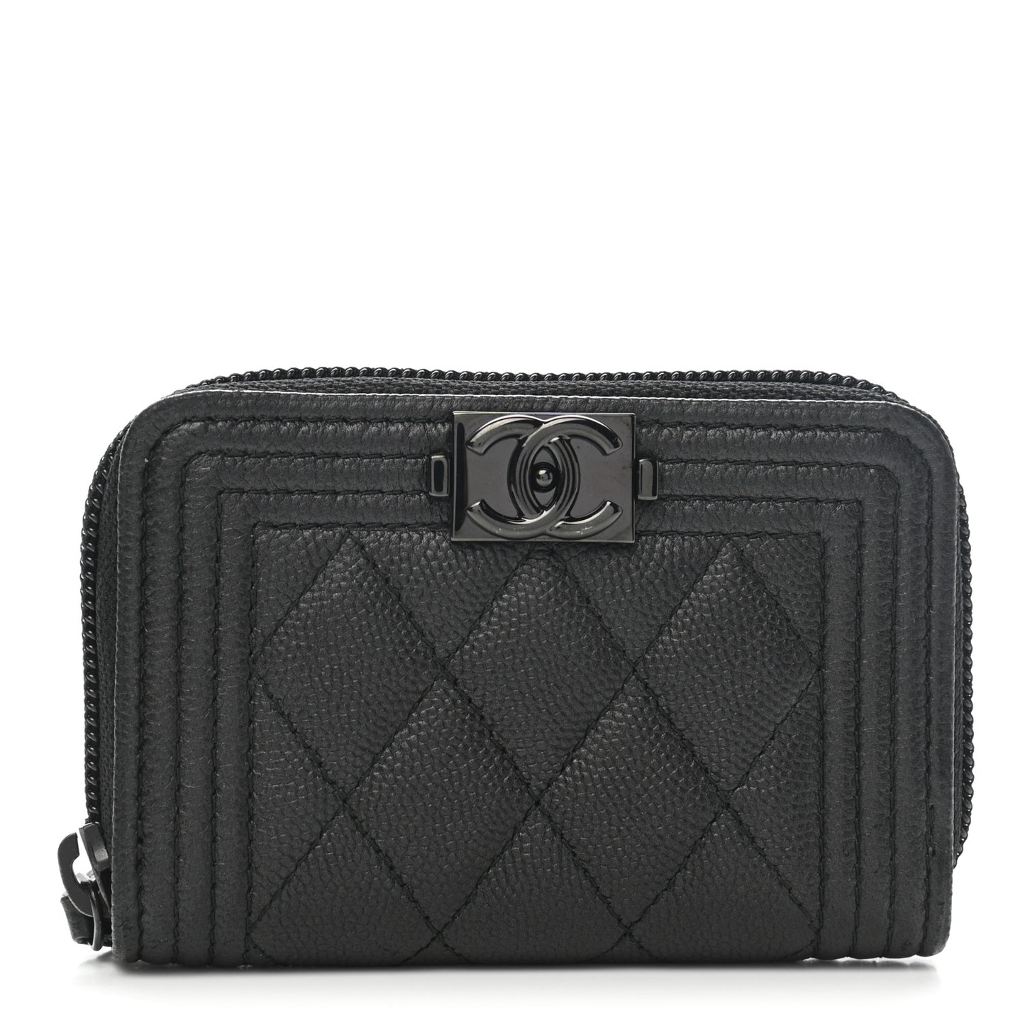 Caviar Quilted Boy Zip Around Coin Purse Wallet So Black